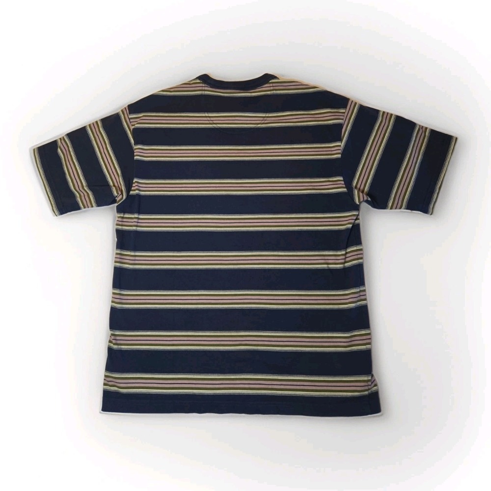 Vans Striped Shirt Mens Medium Loose Fit Navy Tan Embroidered Logo Y2K Heavy - Picture 4 of 4